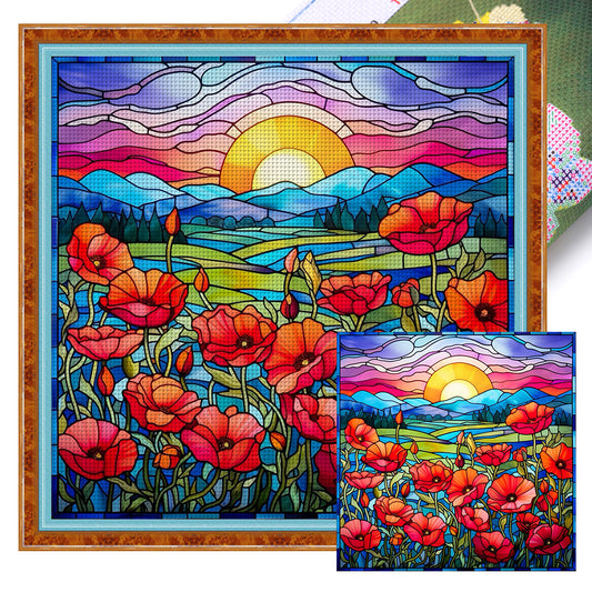 Sunset Poppy Flower - 14CT Stamped Cross Stitch 40*40CM