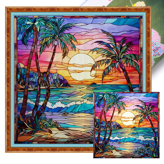 Sunset Beach - 14CT Stamped Cross Stitch 40*40CM