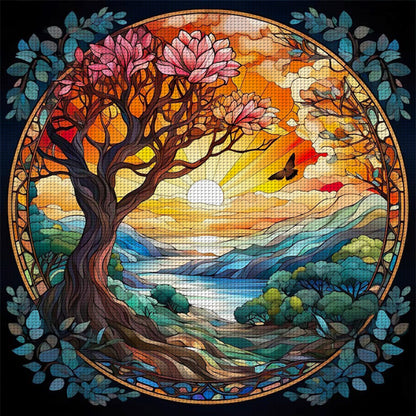 Glass Painting-Tree Of Life - 14CT Stamped Cross Stitch 40*40CM