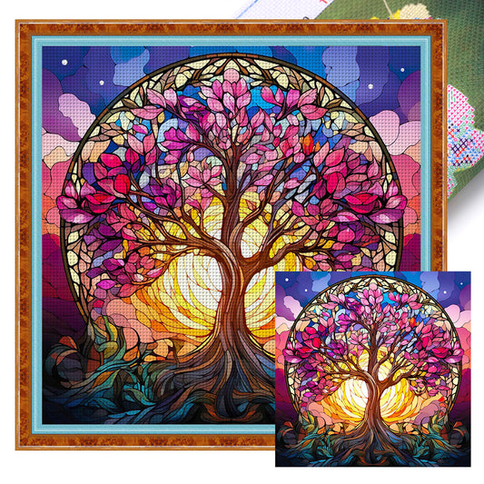 Glass Painting-Tree Of Life - 14CT Stamped Cross Stitch 40*40CM