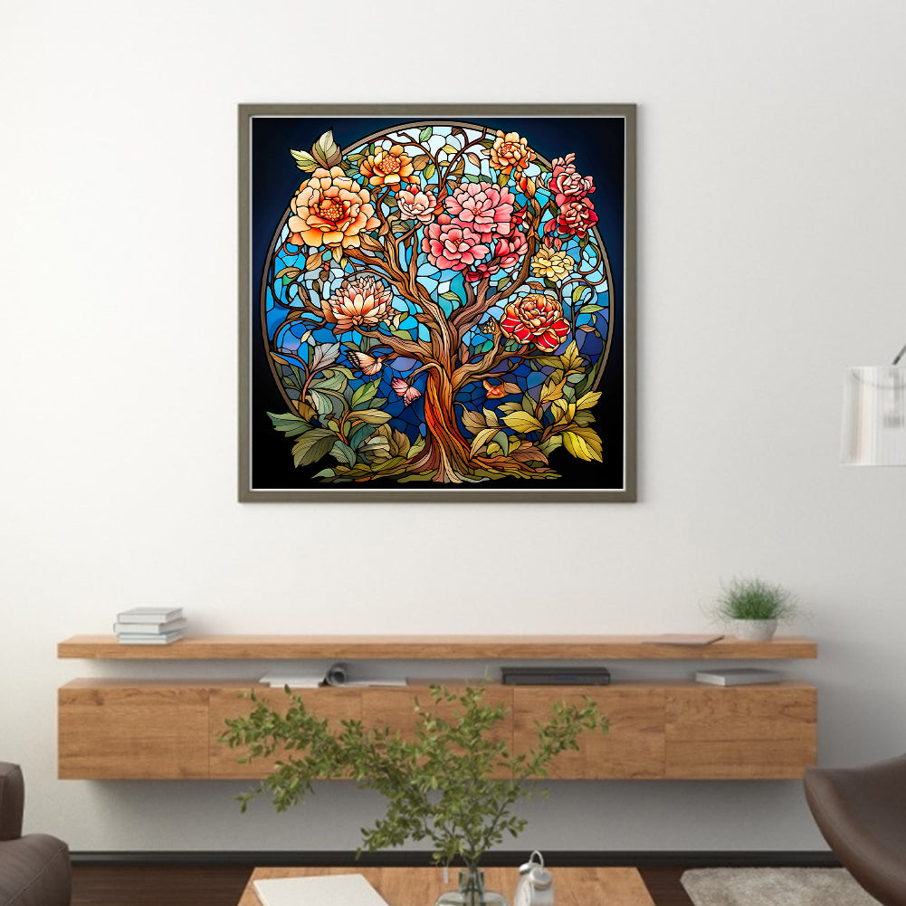 Glass Painting-Tree Of Life - 14CT Stamped Cross Stitch 40*40CM