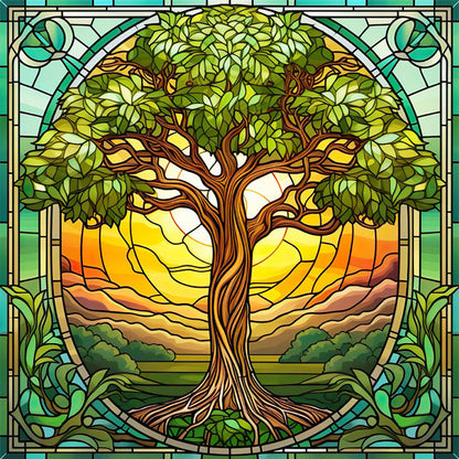 Glass Painting-Tree Of Life - 14CT Stamped Cross Stitch 40*40CM