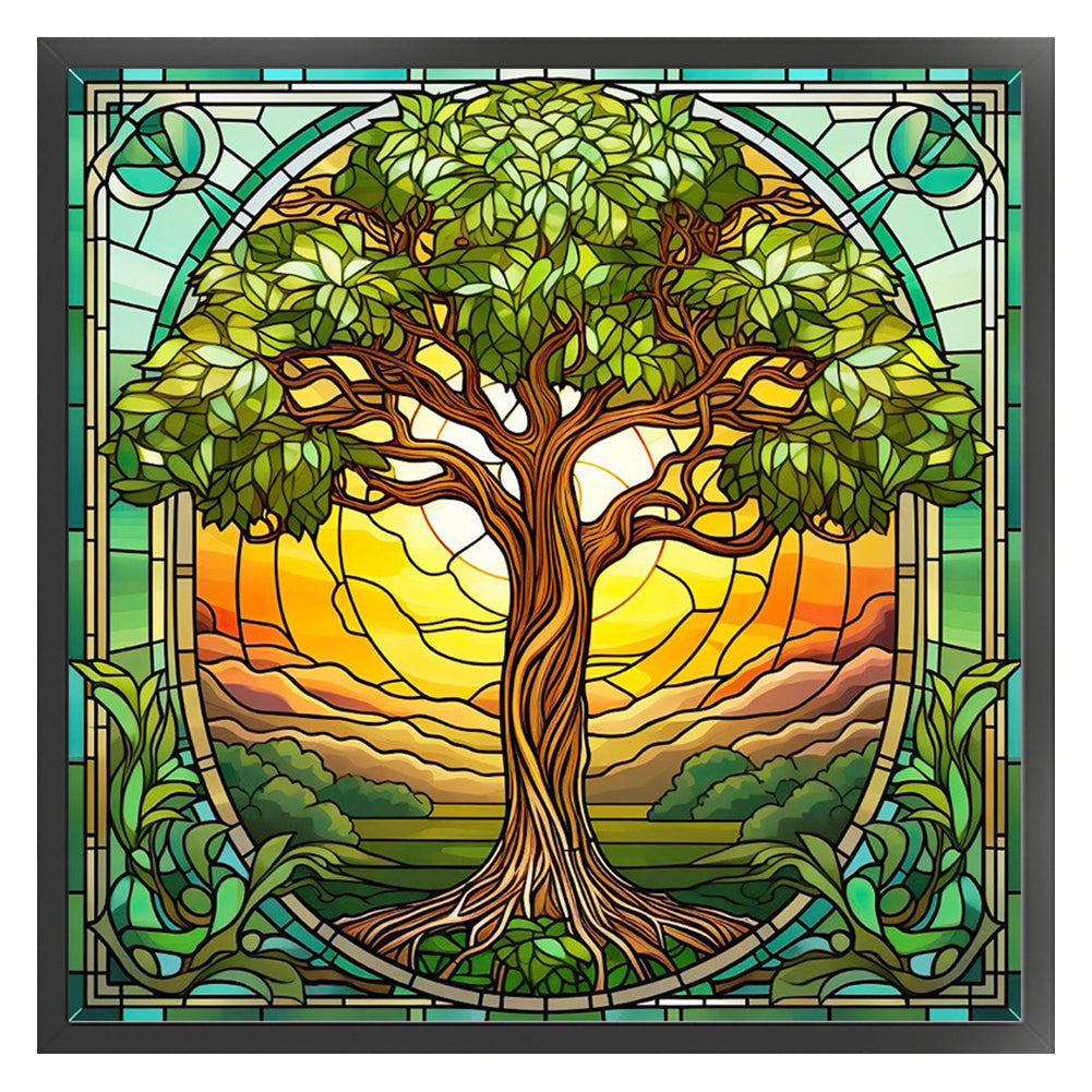 Glass Painting-Tree Of Life - 14CT Stamped Cross Stitch 40*40CM