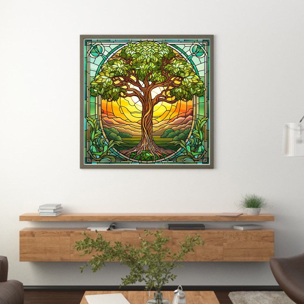 Glass Painting-Tree Of Life - 14CT Stamped Cross Stitch 40*40CM