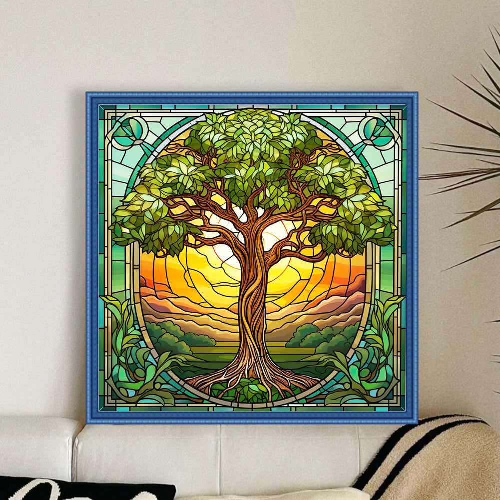 Glass Painting-Tree Of Life - 14CT Stamped Cross Stitch 40*40CM