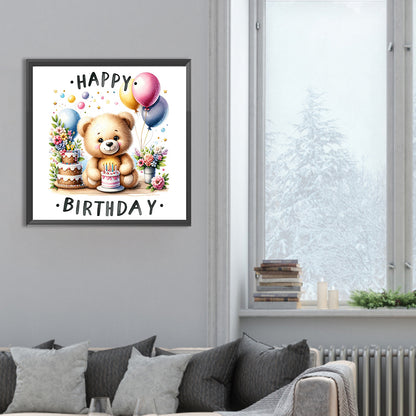 Birthday Bear - Full Round Drill Diamond Painting 30*30CM