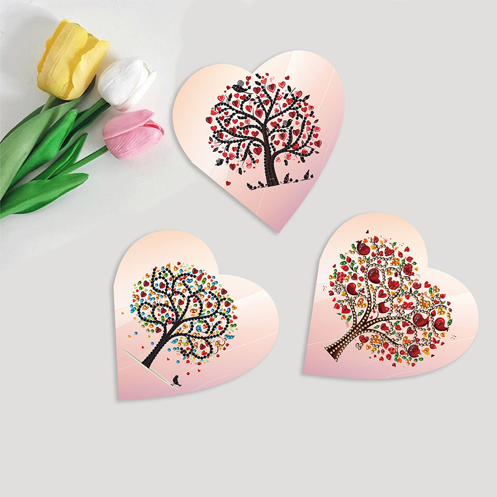 6 Pcs Christmas Special Shape Diamond Painting Greeting Card Kit (Heart Tree)