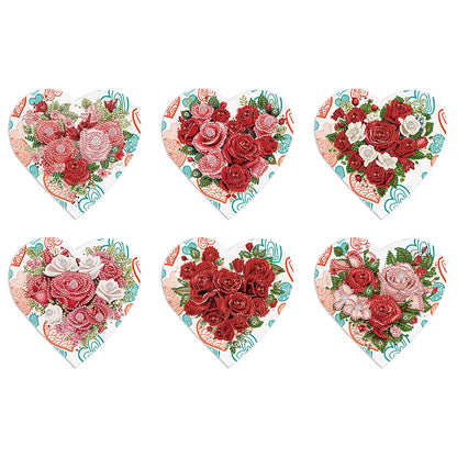 6 Pcs Christmas Special Shape Diamond Painting Greeting Card Kit (Heart Rose)