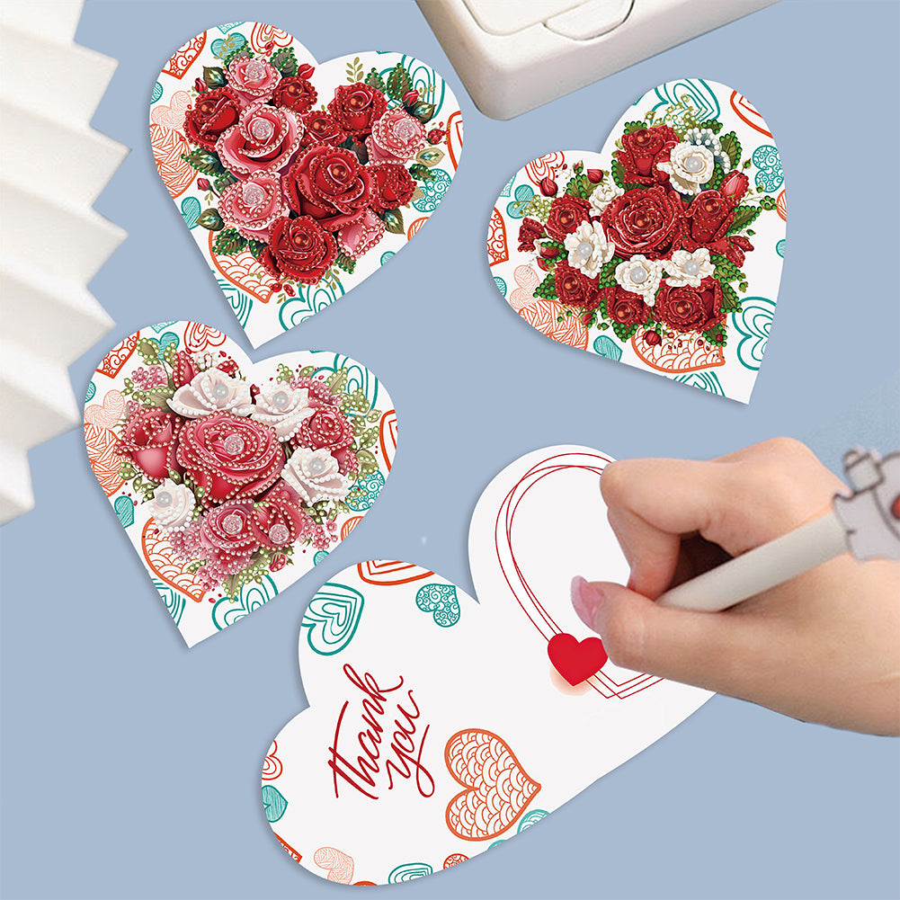 6 Pcs Christmas Special Shape Diamond Painting Greeting Card Kit (Heart Rose)