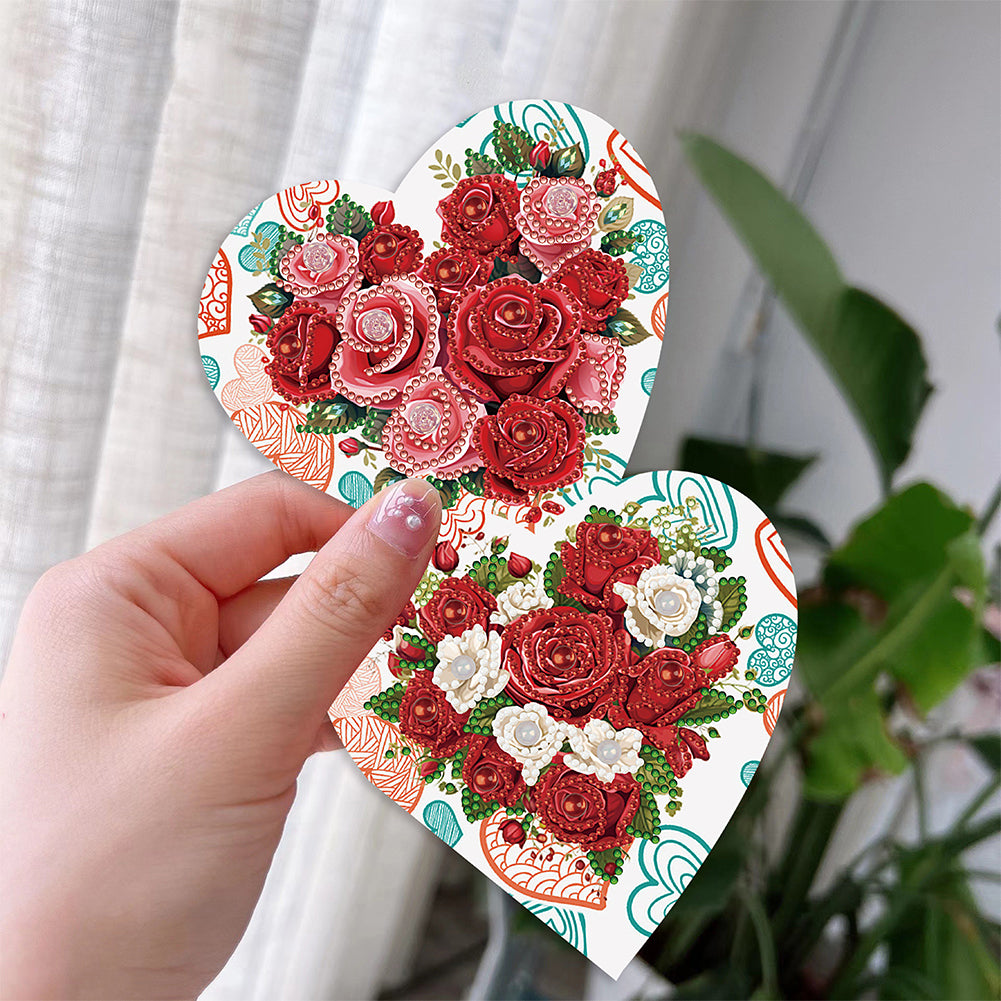 6 Pcs Christmas Special Shape Diamond Painting Greeting Card Kit (Heart Rose)