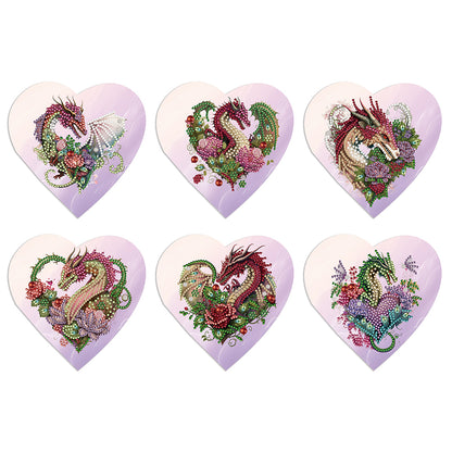 6 Pcs Christmas Special Shape Diamond Painting Greeting Card Kit (Heart Dragon)