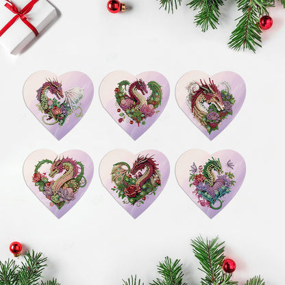 6 Pcs Christmas Special Shape Diamond Painting Greeting Card Kit (Heart Dragon)