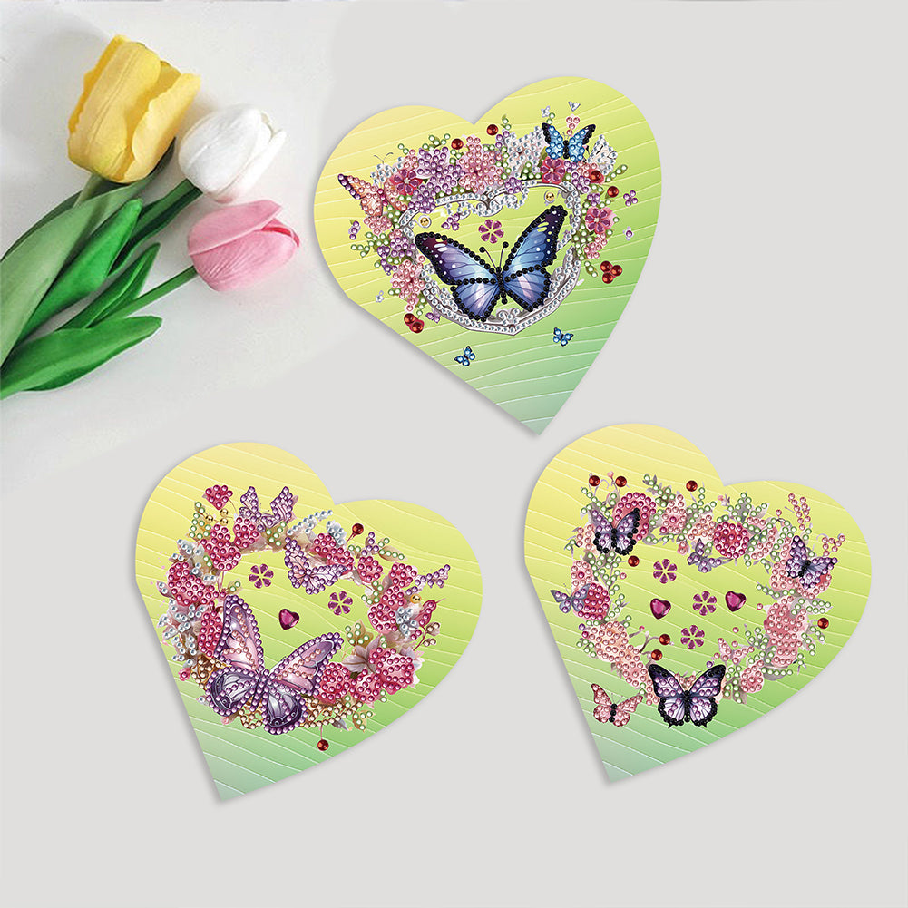 6 Pcs Christmas Special Shape Diamond Painting Greeting Card (Heart Butterfly)