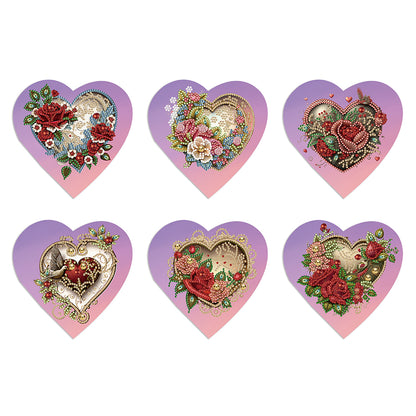 6 Pcs Christmas Special Shape Diamond Painting Greeting Card Kit (Heart Rose)