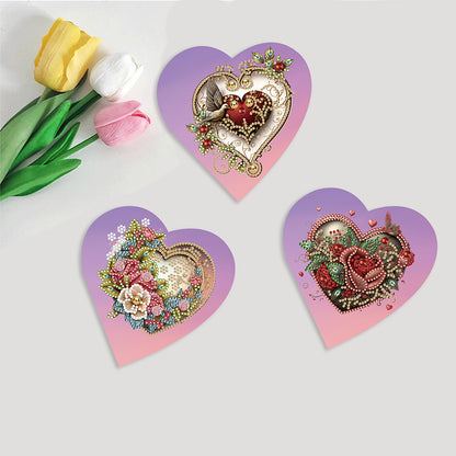 6 Pcs Christmas Special Shape Diamond Painting Greeting Card Kit (Heart Rose)