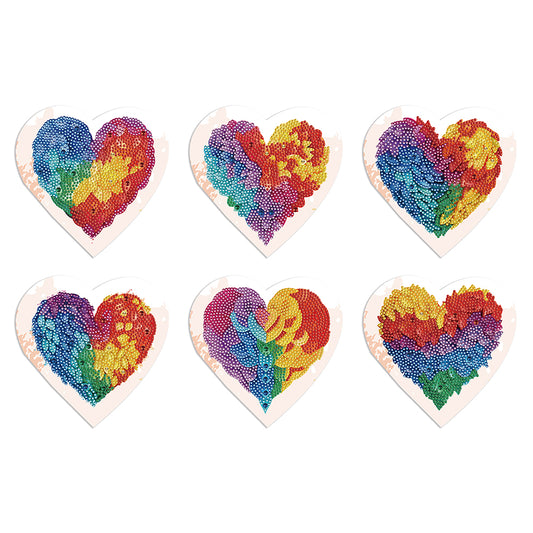 6 Pcs Christmas Special Shape Diamond Painting Greeting Card Kit(Colorful Heart)