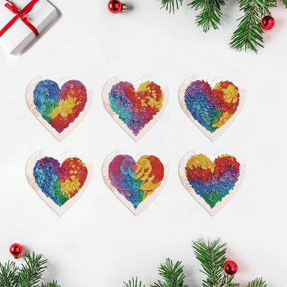 6 Pcs Christmas Special Shape Diamond Painting Greeting Card Kit(Colorful Heart)