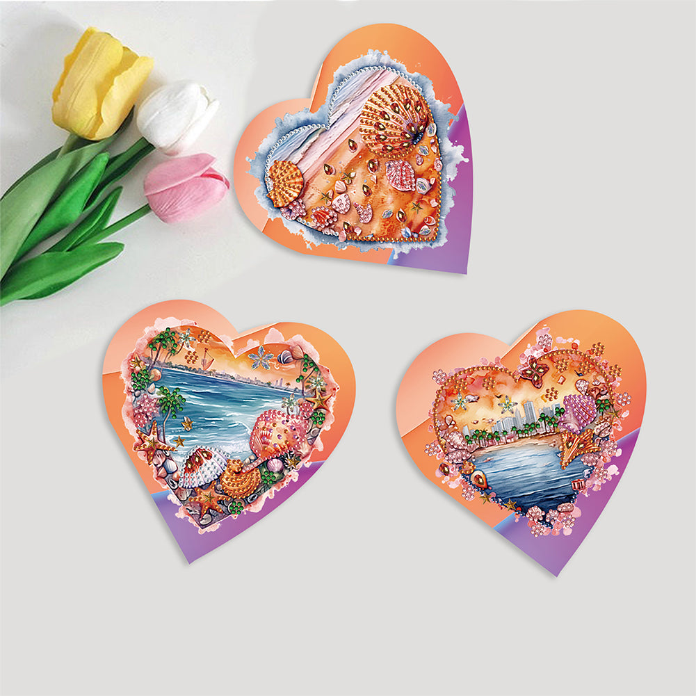 6 Pcs Christmas Special Shape Diamond Painting Greeting Card Kit (Heart Sea)