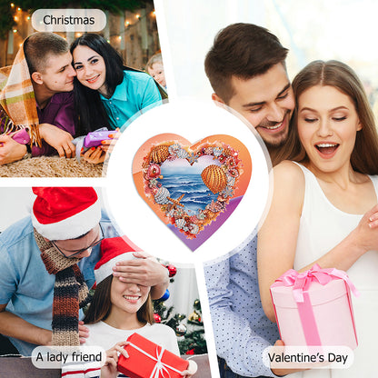 6 Pcs Christmas Special Shape Diamond Painting Greeting Card Kit (Heart Sea)