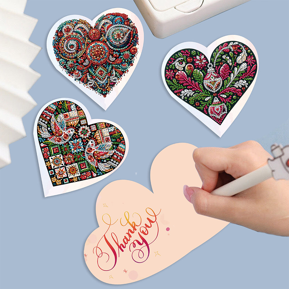 6 Pcs Christmas Special Shape Diamond Painting Greeting Card Kit (Heart Flower)