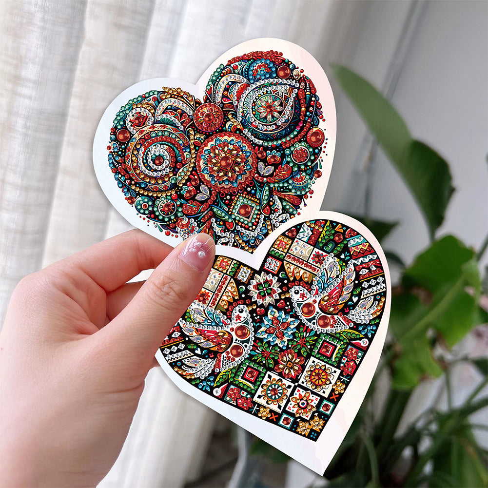 6 Pcs Christmas Special Shape Diamond Painting Greeting Card Kit (Heart Flower)