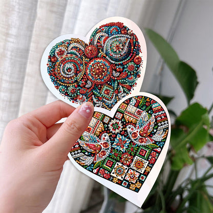 6 Pcs Christmas Special Shape Diamond Painting Greeting Card Kit (Heart Flower)