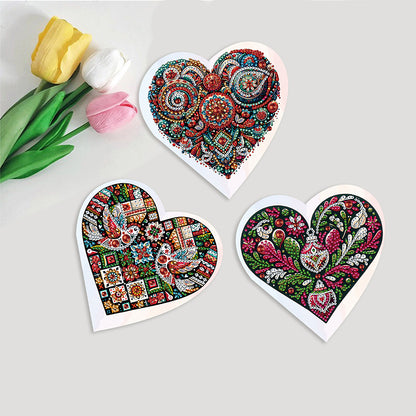 6 Pcs Christmas Special Shape Diamond Painting Greeting Card Kit (Heart Flower)