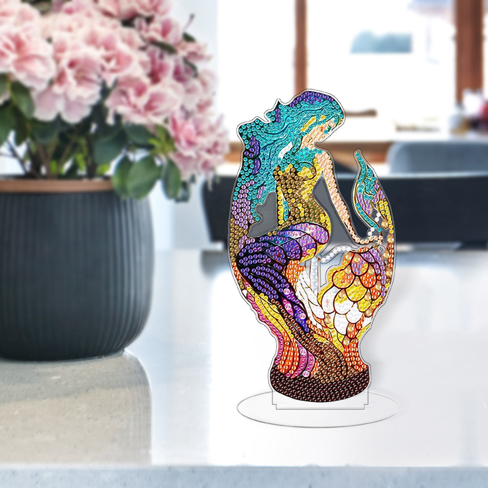 Diamond Painting Desktop Decor with Light for Office Decor (Blue-Haired Mermaid)