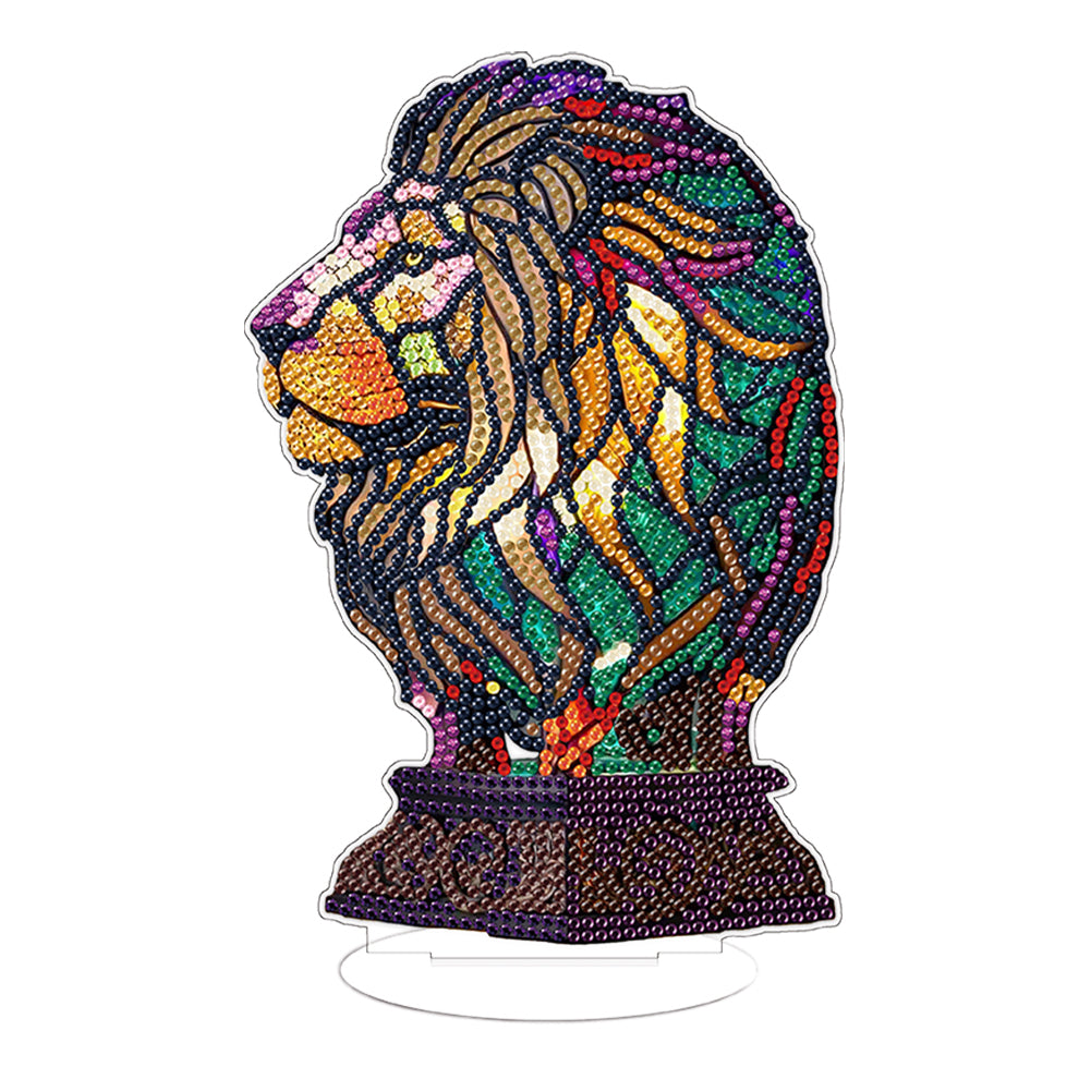 Diamond Painting Desktop Decoration with Light for Office Desktop Decor (Lion)