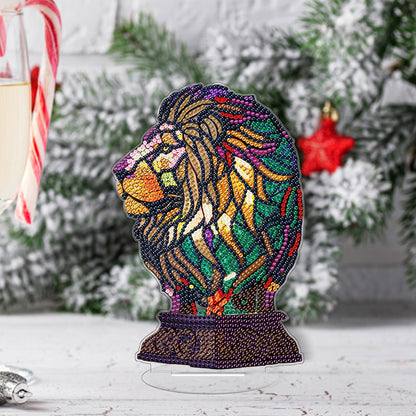 Diamond Painting Desktop Decoration with Light for Office Desktop Decor (Lion)