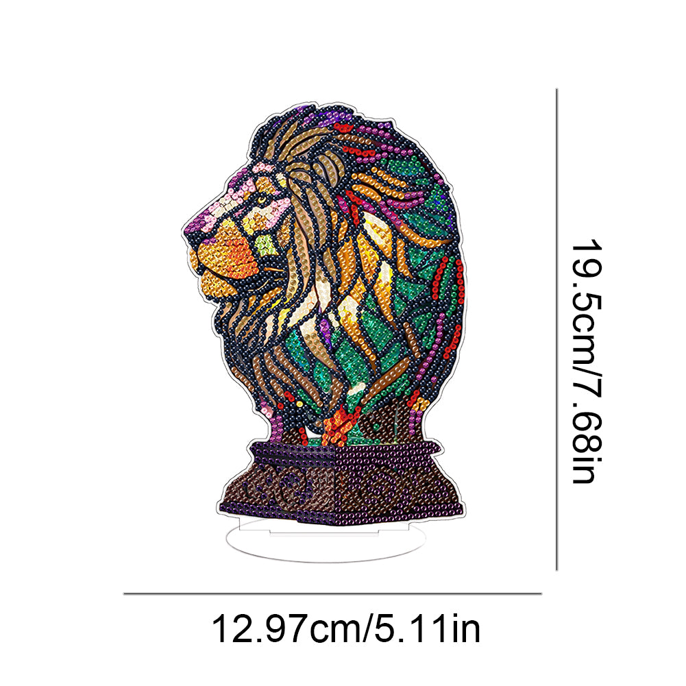 Diamond Painting Desktop Decoration with Light for Office Desktop Decor (Lion)