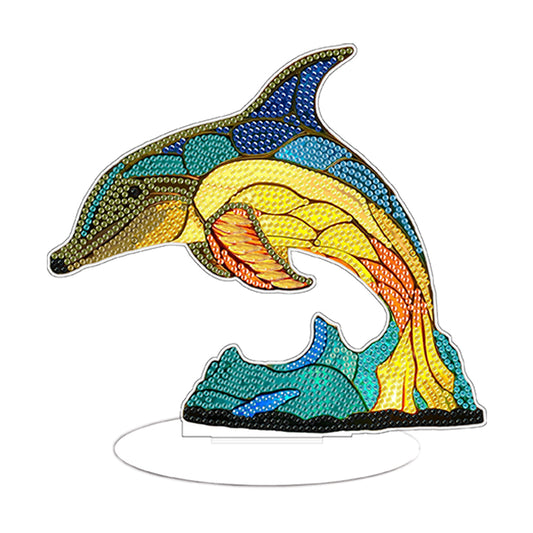 Diamond Painting Desktop Decor with Light for Office Desktop Decor (Dolphin)