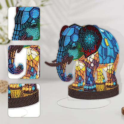 Diamond Painting Desktop Decor with Light for Office Desktop Decor (Elephant)