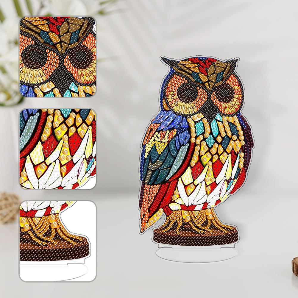 Diamond Painting Desktop Decoration with Light for Office Desktop Decor (Owl)