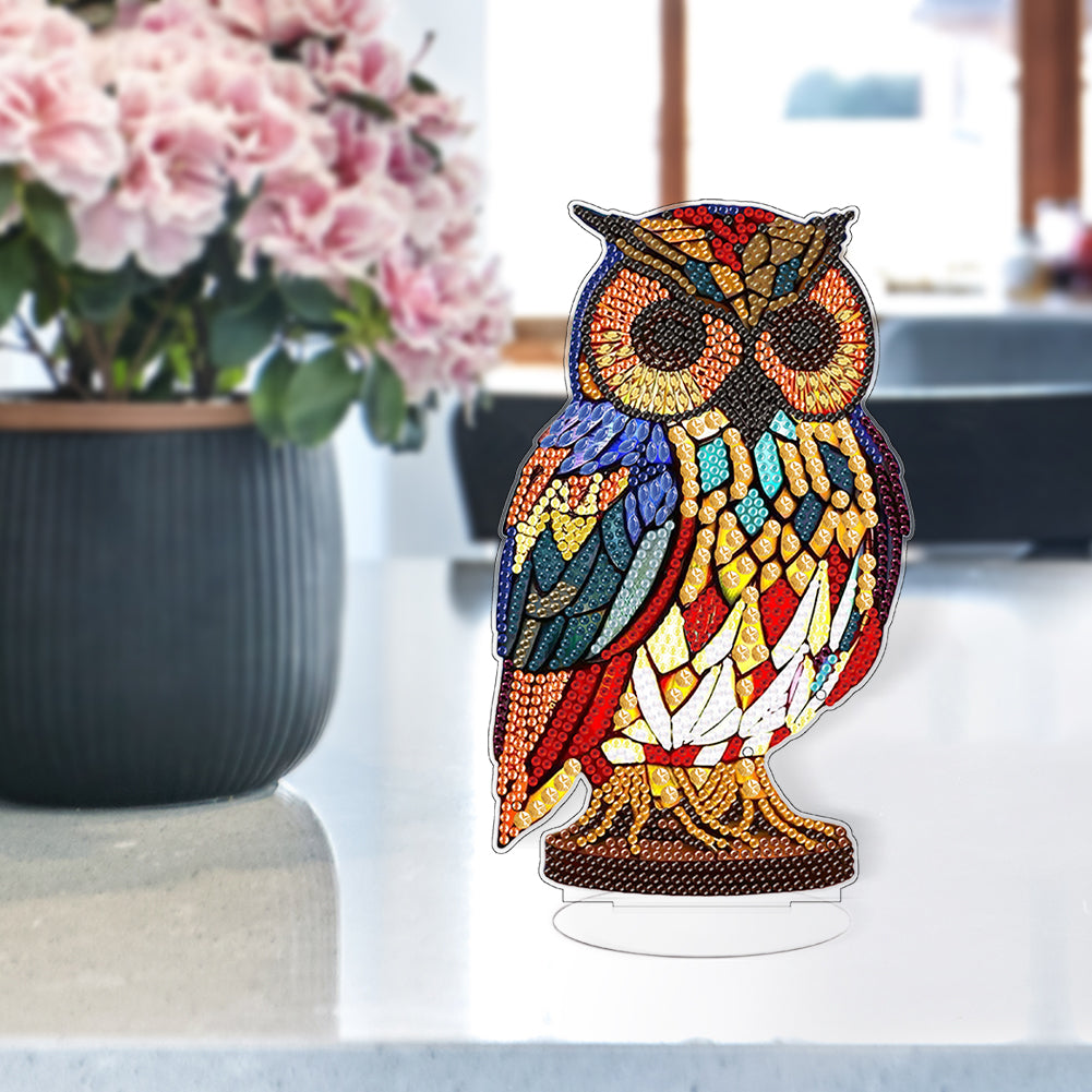 Diamond Painting Desktop Decoration with Light for Office Desktop Decor (Owl)