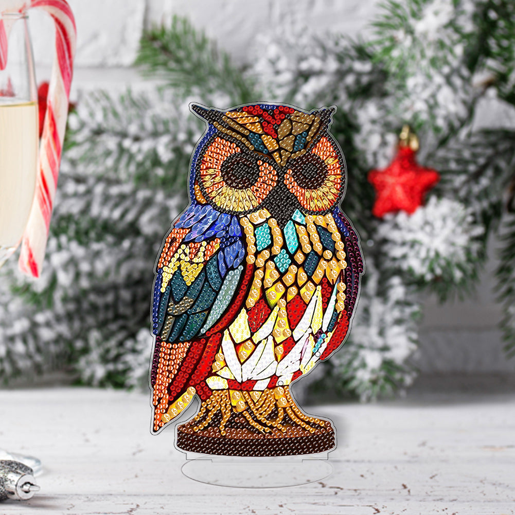 Diamond Painting Desktop Decoration with Light for Office Desktop Decor (Owl)