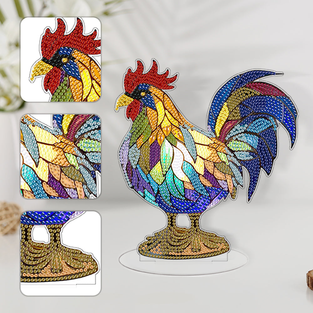 Diamond Painting Desktop Decor with Light for Office Desktop Decor (Rooster)