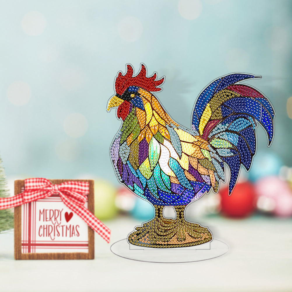Diamond Painting Desktop Decor with Light for Office Desktop Decor (Rooster)