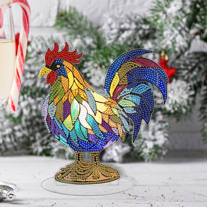 Diamond Painting Desktop Decor with Light for Office Desktop Decor (Rooster)