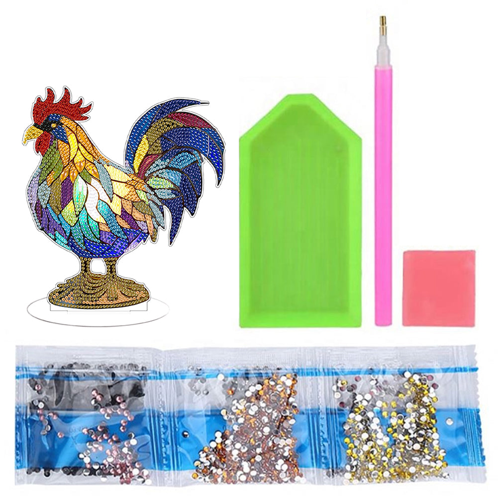 Diamond Painting Desktop Decor with Light for Office Desktop Decor (Rooster)