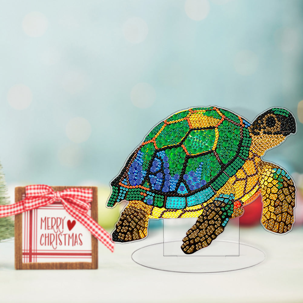 Diamond Painting Desktop Decoration with Light for Office Desktop Decor (Turtle)