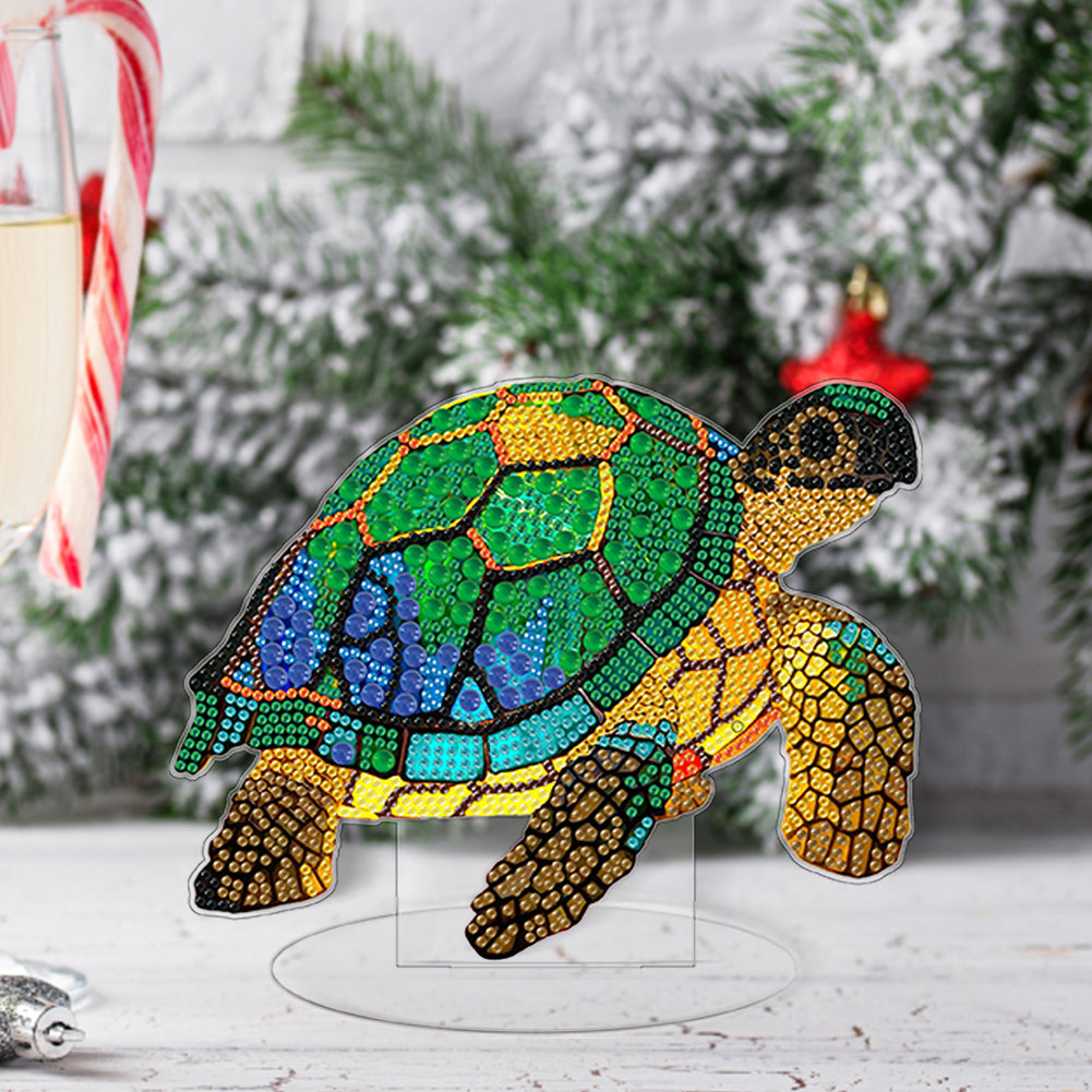 Diamond Painting Desktop Decoration with Light for Office Desktop Decor (Turtle)