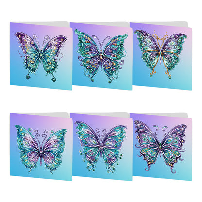 6 Pcs Christmas Butterfly Special Shape Diamond Painting Greeting Card Kit(Blue)