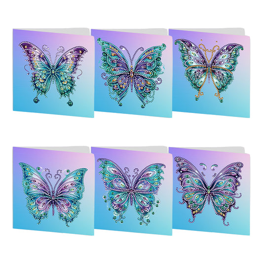 6 Pcs Christmas Butterfly Special Shape Diamond Painting Greeting Card Kit(Blue)