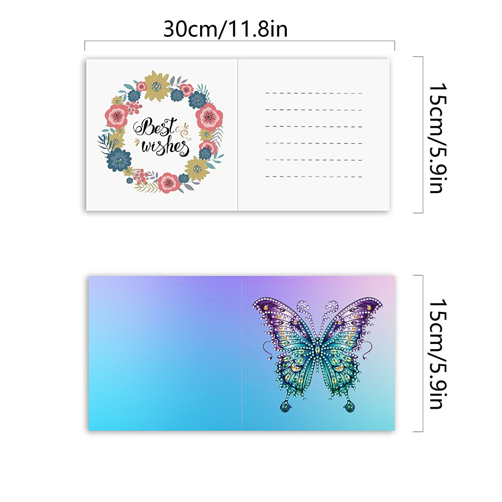 6 Pcs Christmas Butterfly Special Shape Diamond Painting Greeting Card Kit(Blue)