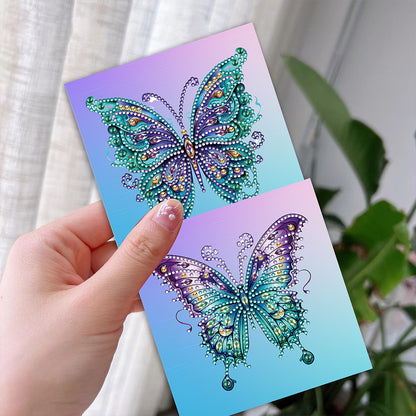 6 Pcs Christmas Butterfly Special Shape Diamond Painting Greeting Card Kit(Blue)