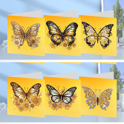 6Pcs Christmas Butterfly Special Shape Diamond Painting Greeting Card (Yellow)