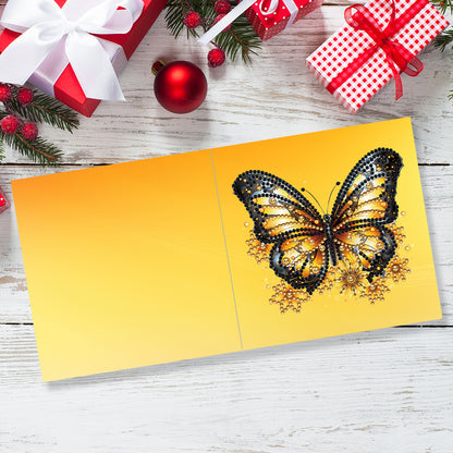 6Pcs Christmas Butterfly Special Shape Diamond Painting Greeting Card (Yellow)