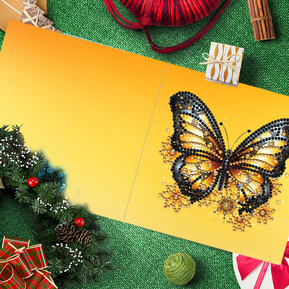 6Pcs Christmas Butterfly Special Shape Diamond Painting Greeting Card (Yellow)