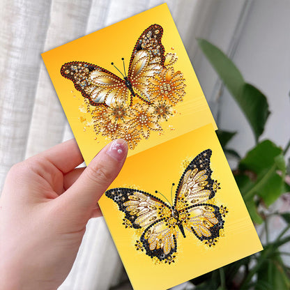 6Pcs Christmas Butterfly Special Shape Diamond Painting Greeting Card (Yellow)